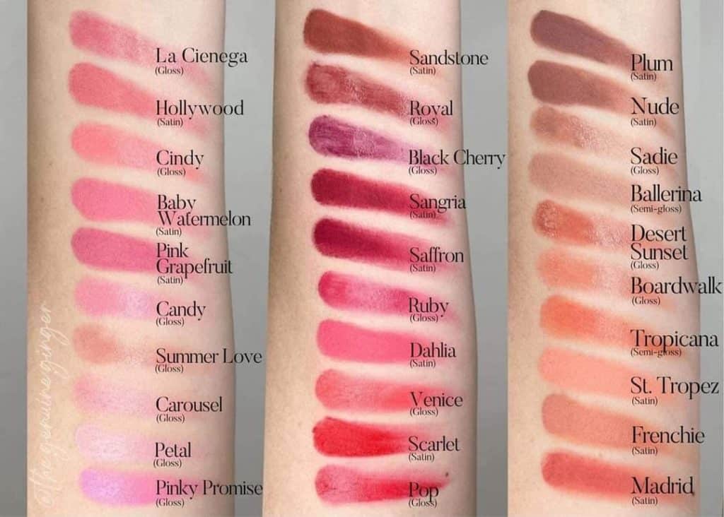 lip and cheek swatches